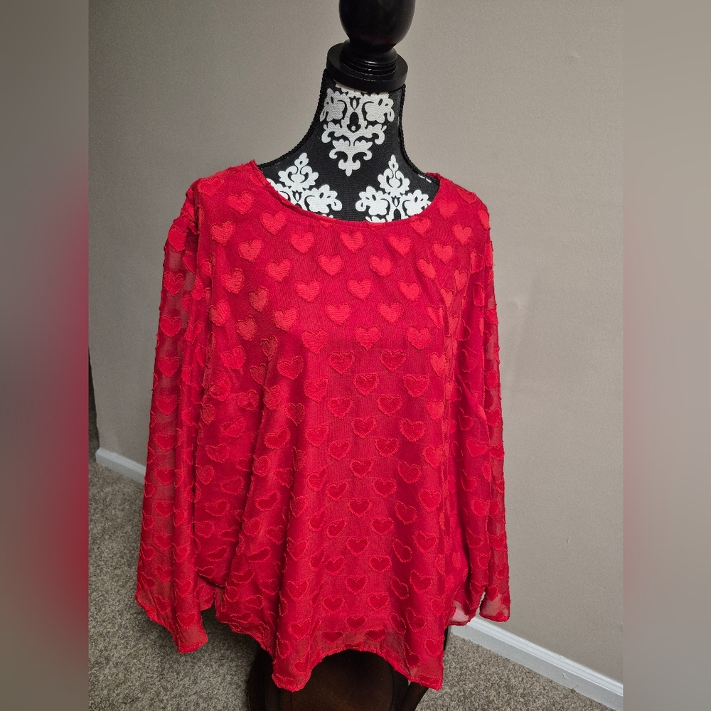 Cato Vibrant Red Heart Blouse